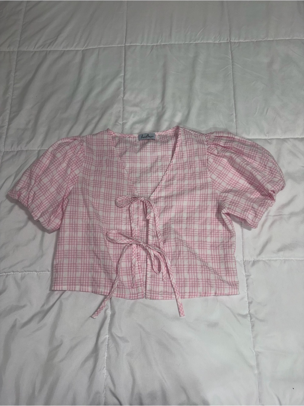 Pink Plaid Tie-Front Short Sleeve Top